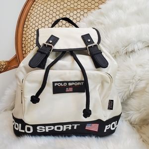 Polo by Ralph Lauren Cream and Black Polo Sport Drawstring Backpack